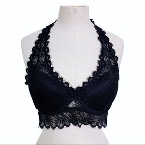 VS PINK Bra Bralette Small Black Lace Halter D287